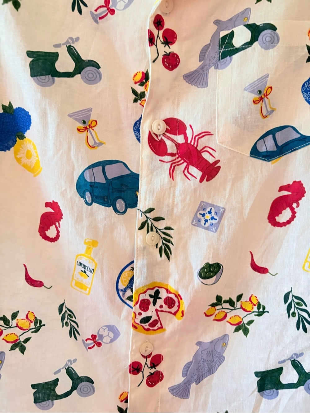 MAD Engine Linen White Short Sleeve Button-Down Shirt Trendy Summer Vacay Print - Picture 4 of 6
